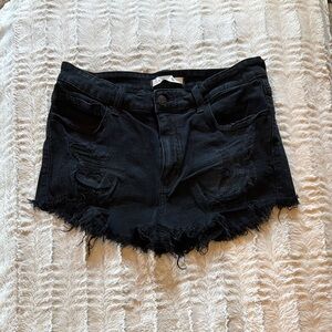 Buckle Black Distressed Jean Shorts with Frayed Hem
